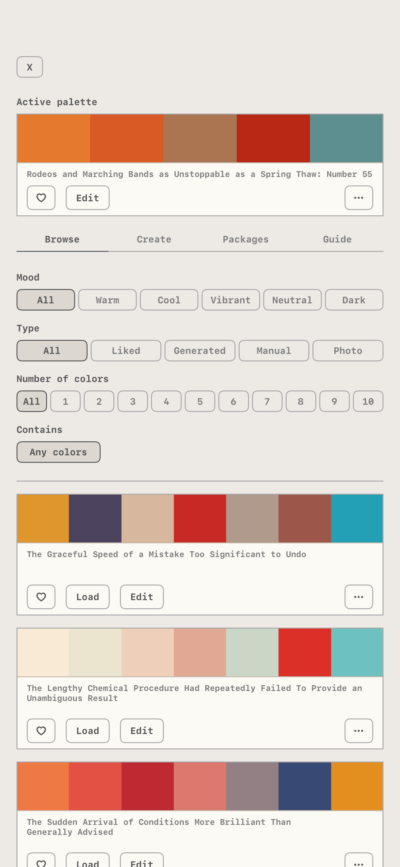 Browsing the palette library