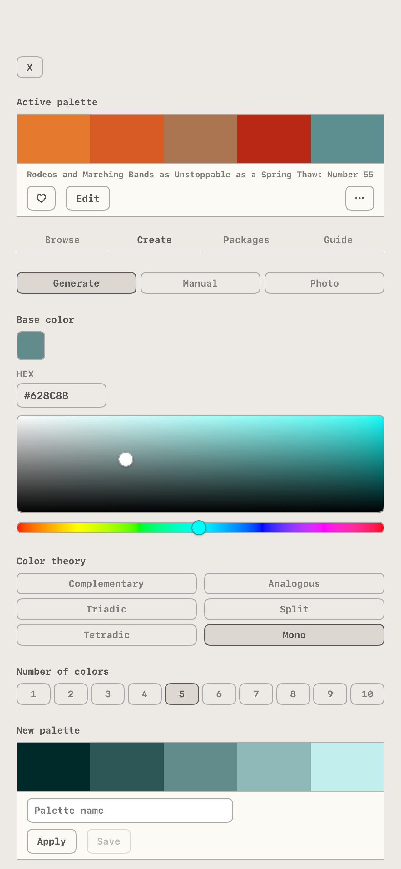 Generating a palette from a base color