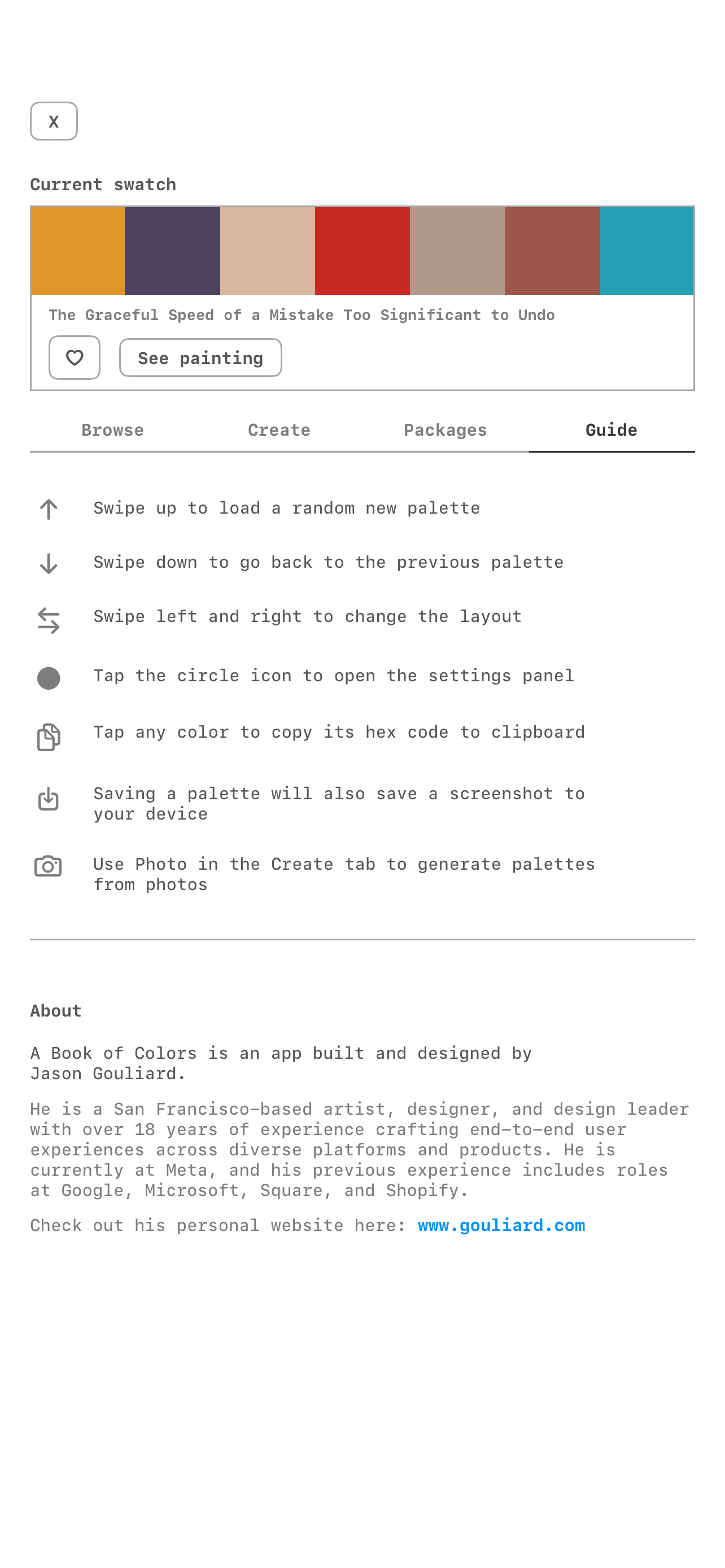 A Book of Colors app screenshot